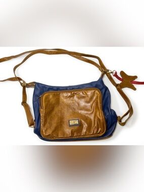 D'Antille Two-Tone Leather Crossbody Bag - Navy & Cognac with Butterfly Charm